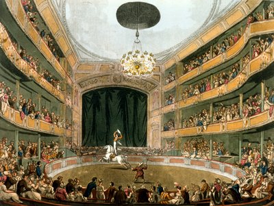 アストリーの円形劇場、アッカーマンの芸術のリポジトリ、1808年（手塗りのアクアチント） 作： Pugin and Rowlandson